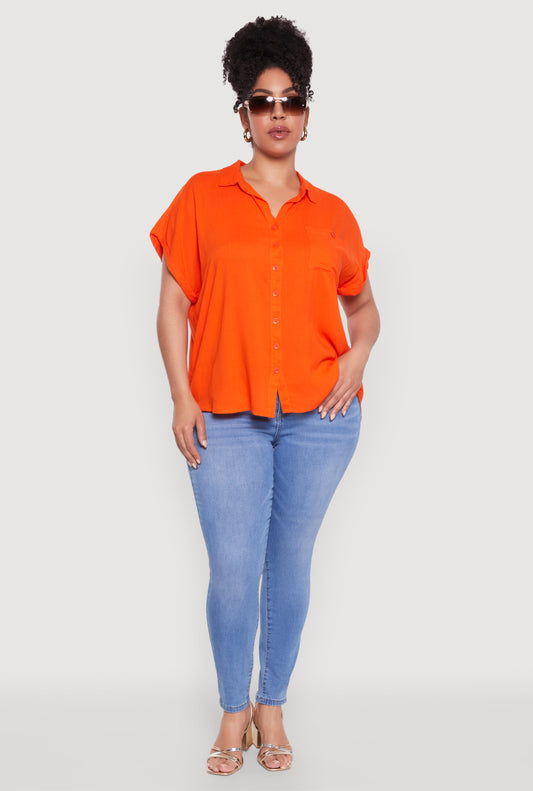 Plus Size Button Front Shirt