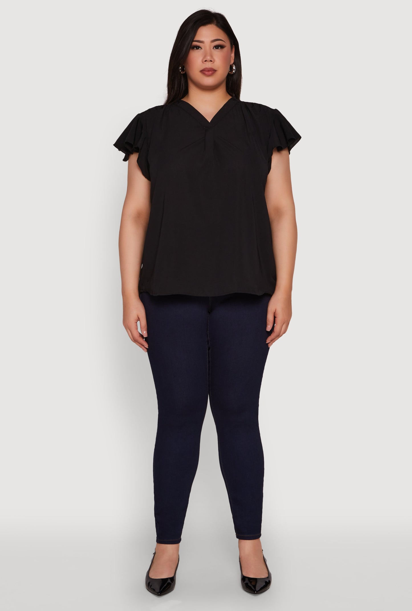 Plus Size Chic V Neck Flutter Sleeve Blouse