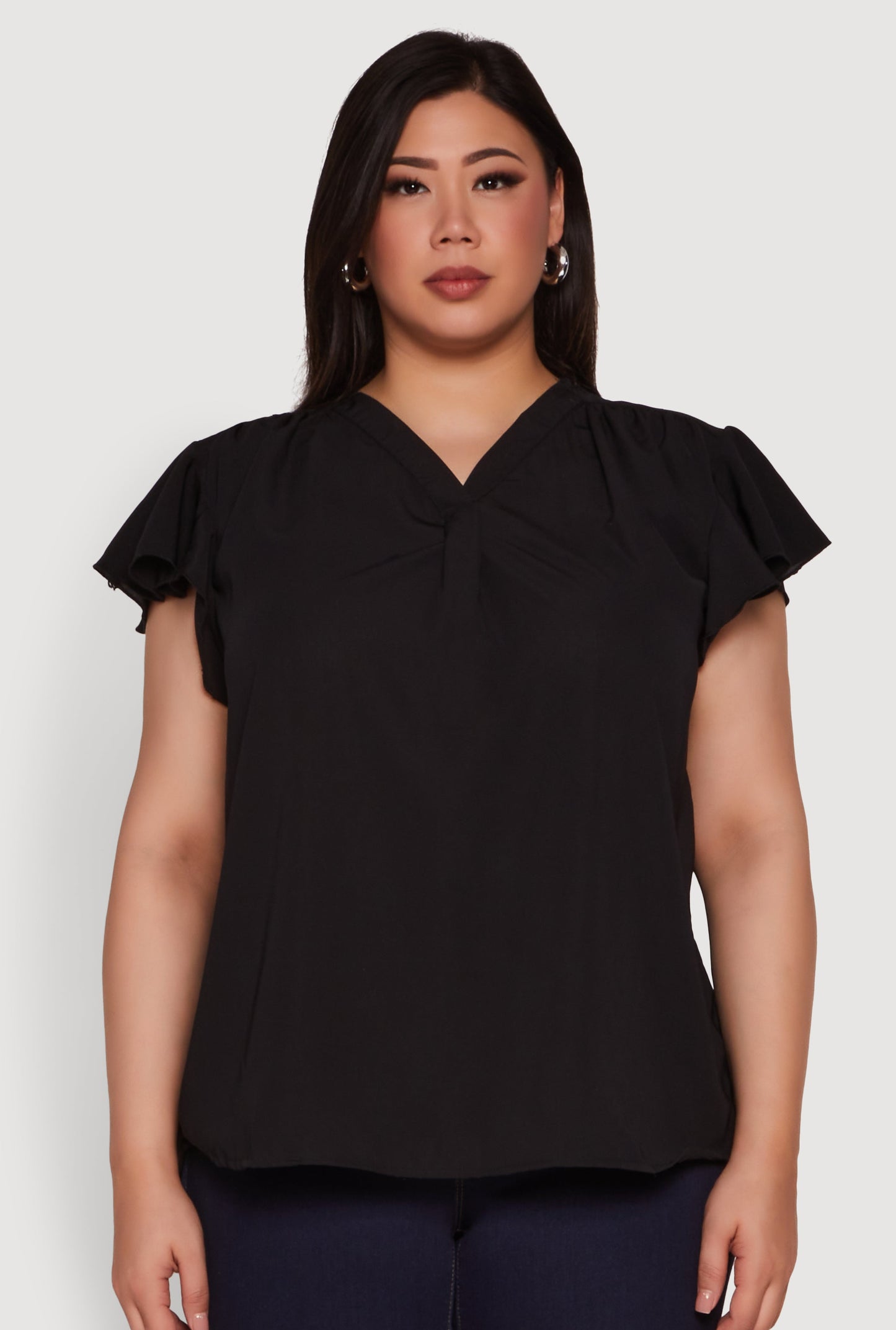 Plus Size Chic V Neck Flutter Sleeve Blouse