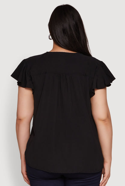 Plus Size Chic V Neck Flutter Sleeve Blouse