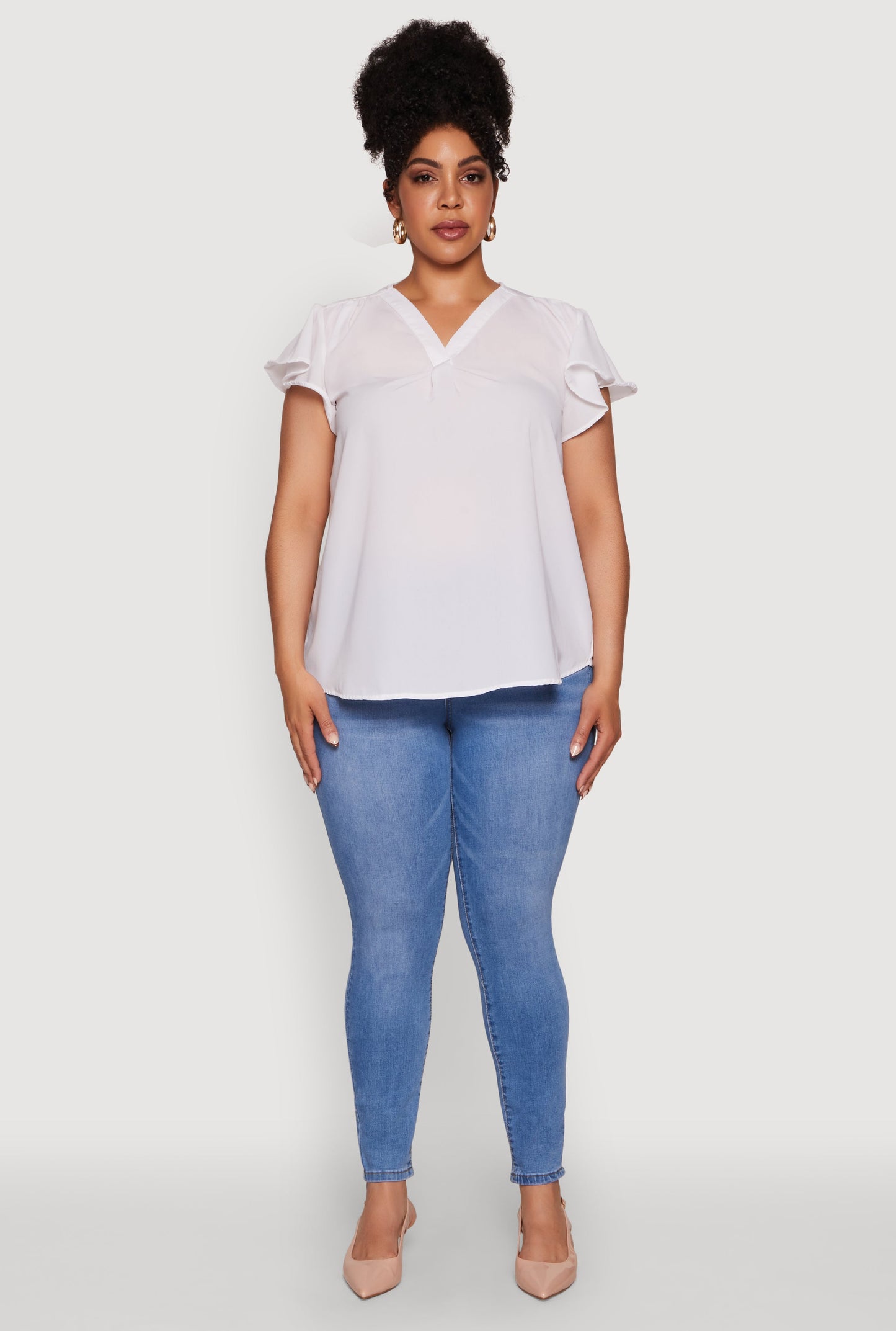 Plus Size Chic V Neck Flutter Sleeve Blouse