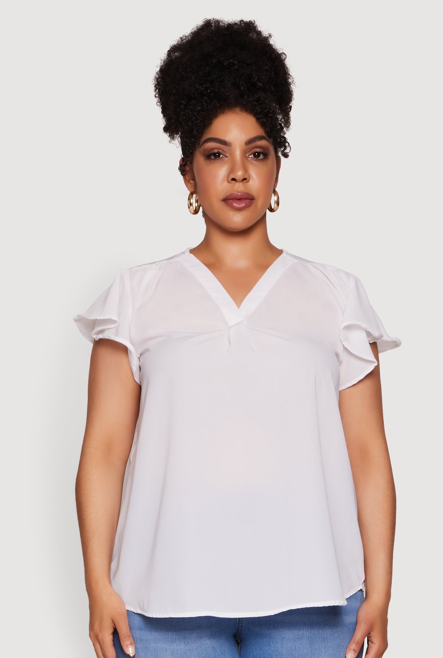 Plus Size Chic V Neck Flutter Sleeve Blouse