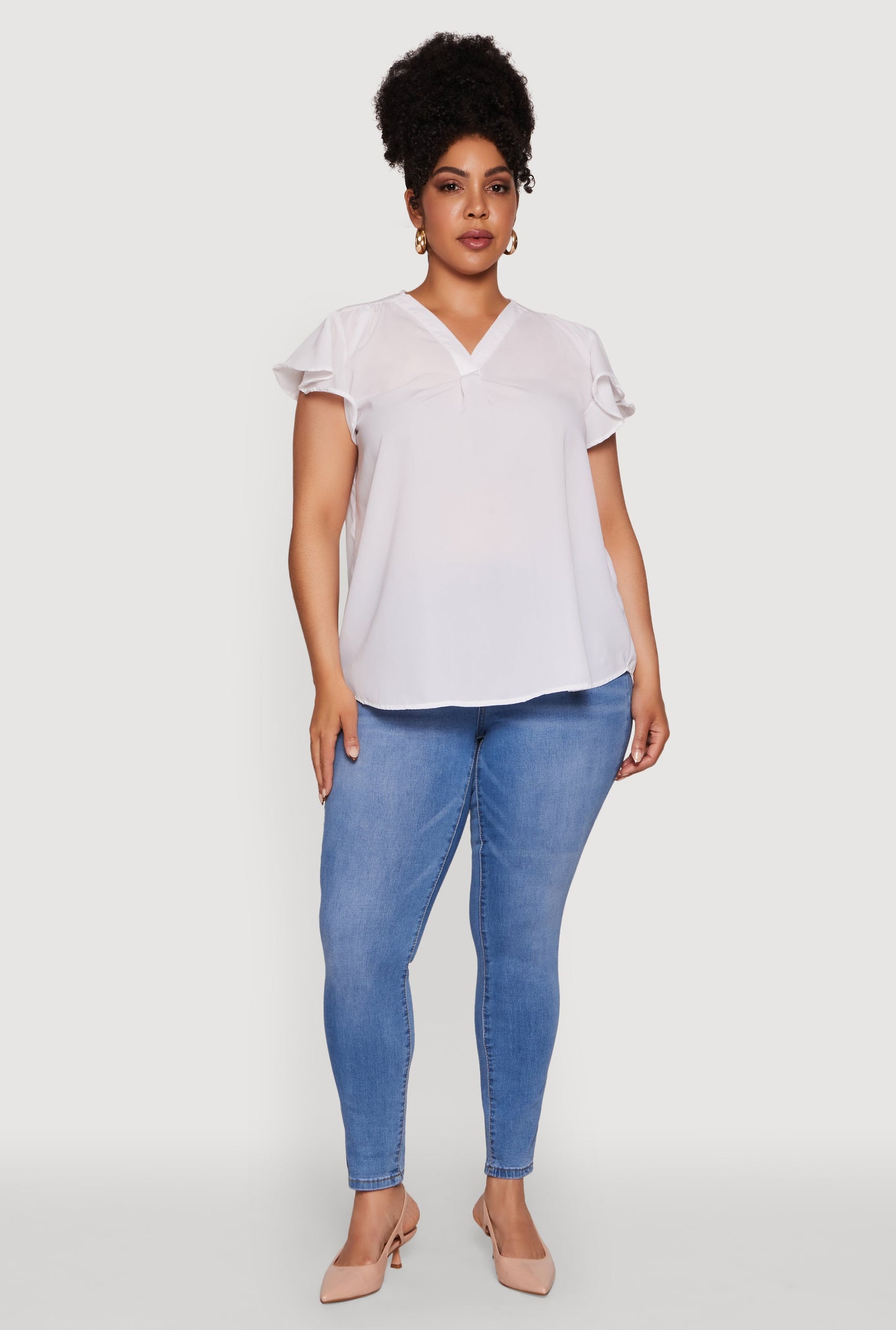 Plus Size Chic V Neck Flutter Sleeve Blouse