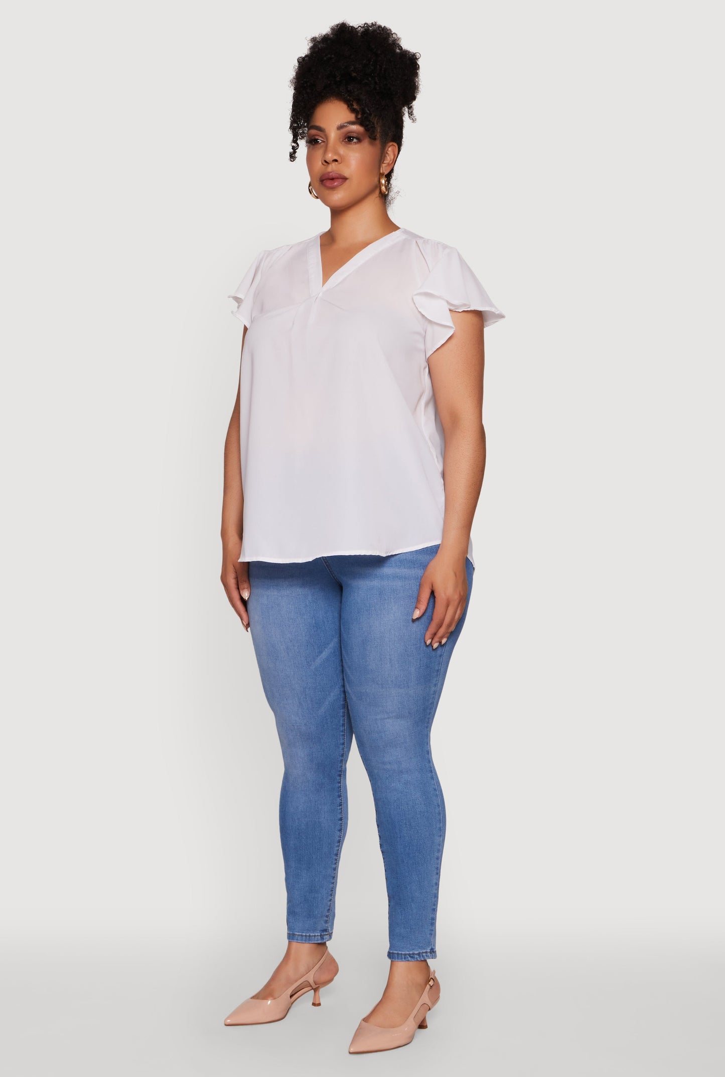 Plus Size Chic V Neck Flutter Sleeve Blouse