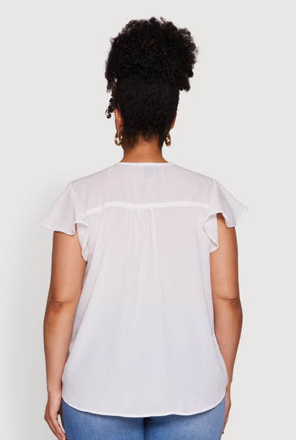 Plus Size Chic V Neck Flutter Sleeve Blouse