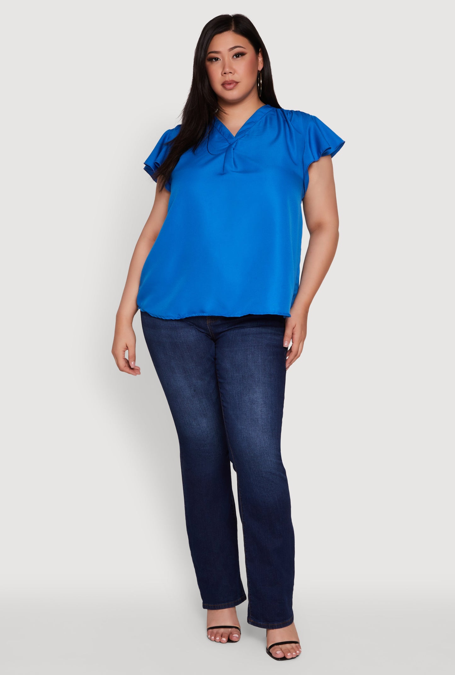 Plus Size Chic V Neck Flutter Sleeve Blouse