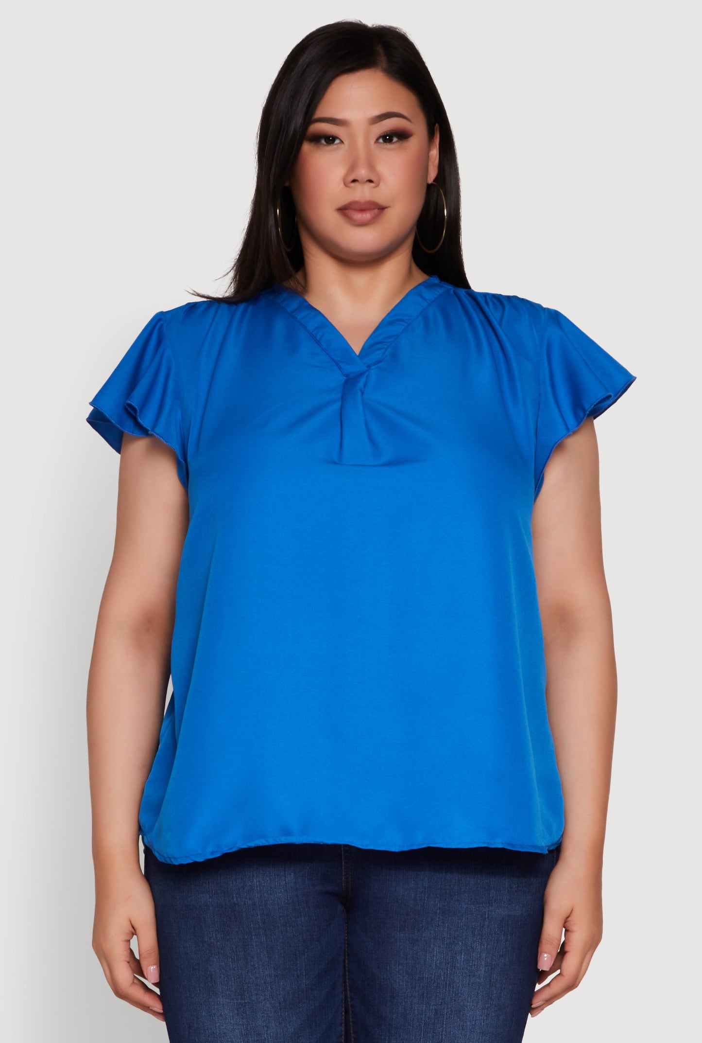 Plus Size Chic V Neck Flutter Sleeve Blouse