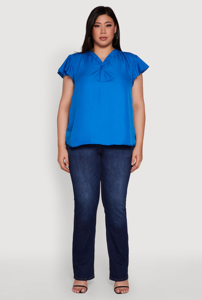 Plus Size Chic V Neck Flutter Sleeve Blouse