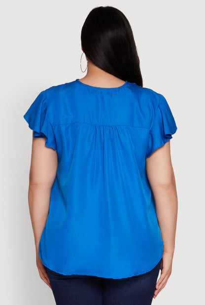 Plus Size Chic V Neck Flutter Sleeve Blouse