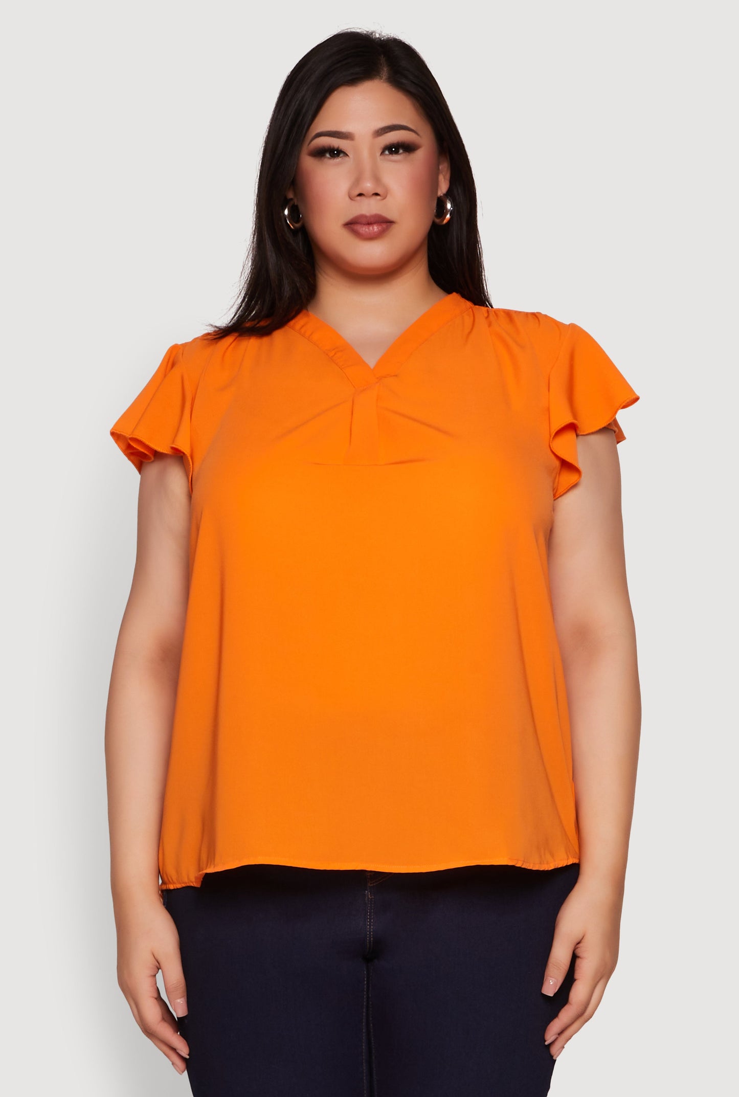 Plus Size Chic V Neck Flutter Sleeve Blouse