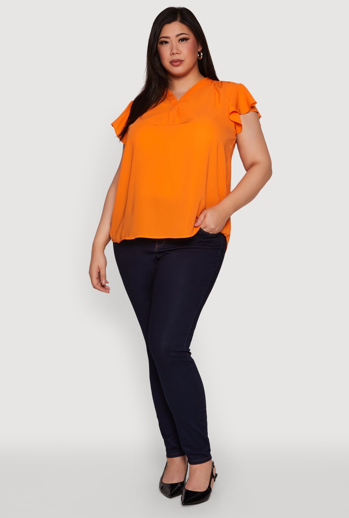 Plus Size Chic V Neck Flutter Sleeve Blouse