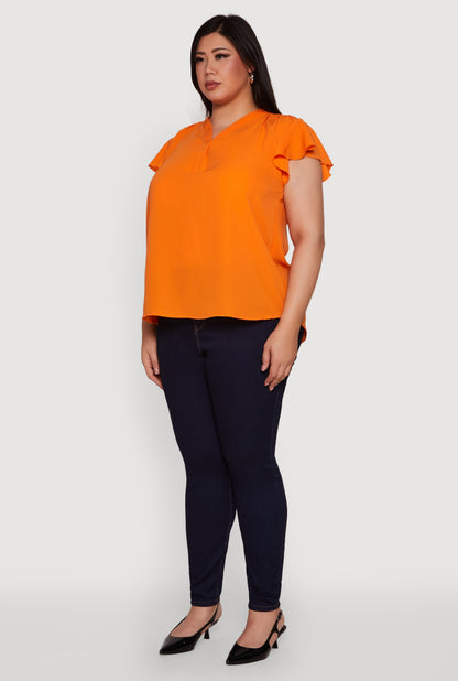 Plus Size Chic V Neck Flutter Sleeve Blouse