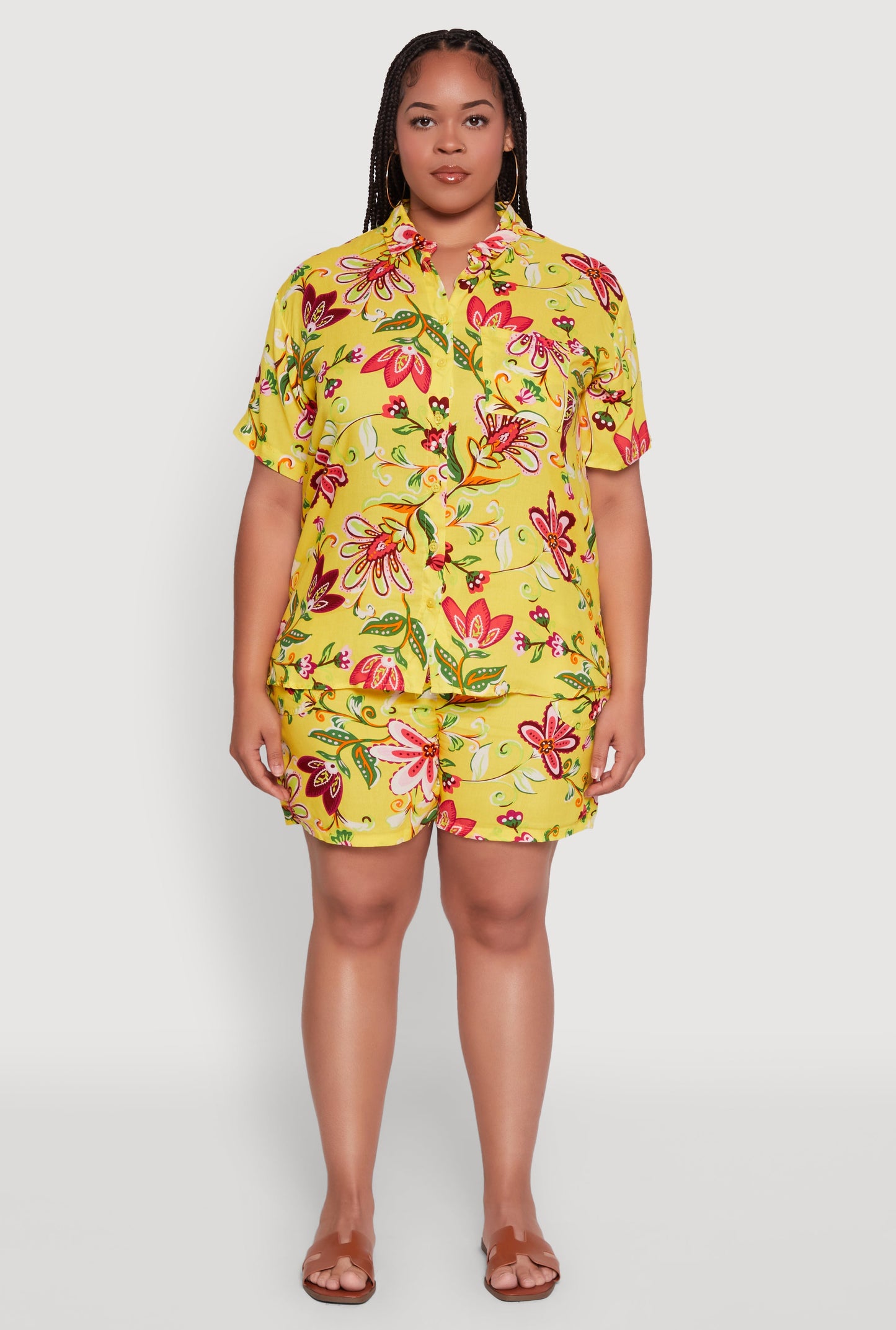 Plus Size Floral Print Button Front Shirt