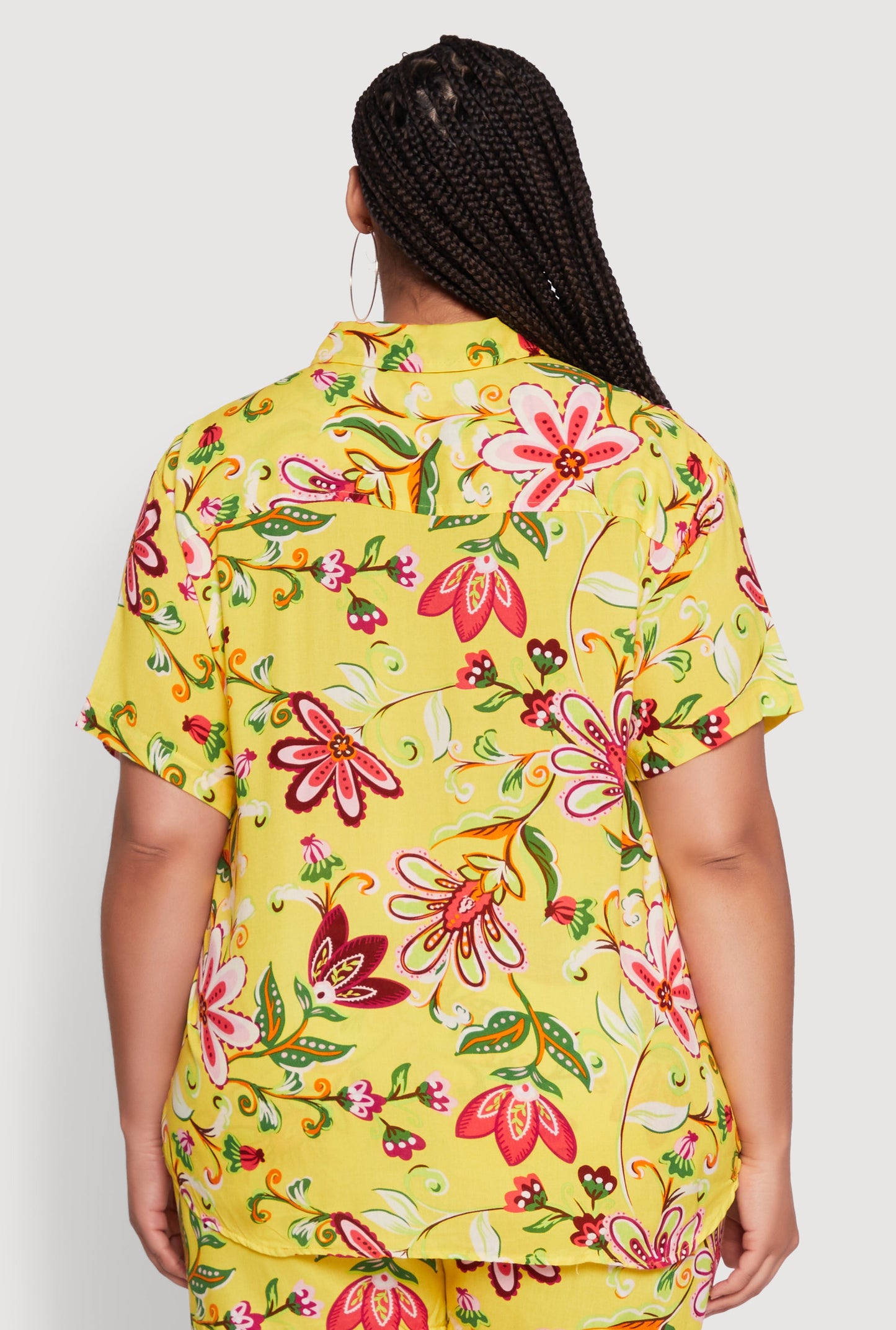Plus Size Floral Print Button Front Shirt