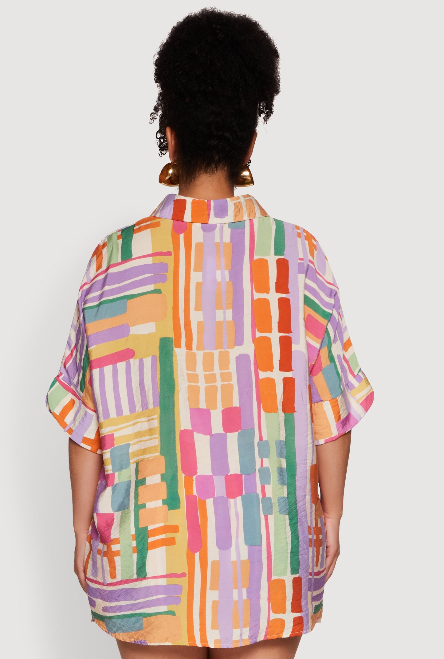 Plus Size Abstract Geometric Patterned Crepe Knit Shirt
