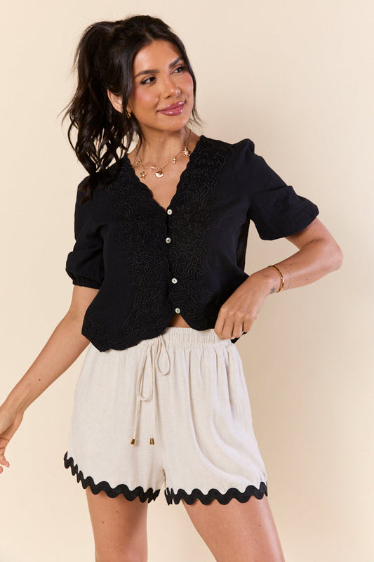 Grow Freely Black Floral Embroidered Blouse