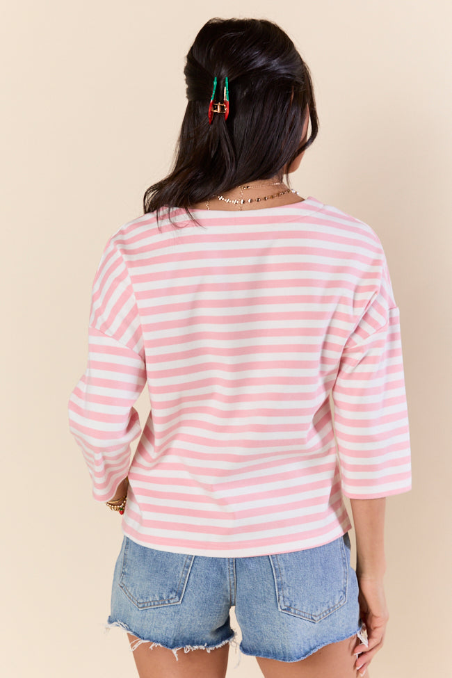 Bold Lines Pink Striped 3/4 Sleeve Knit Top SALE