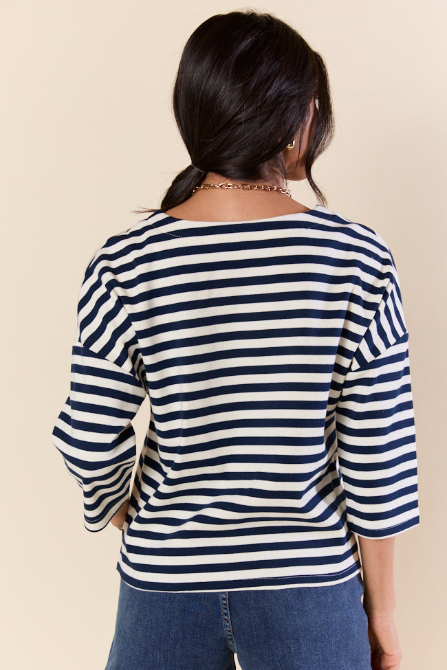Bold Lines Navy Striped 3/4 Sleeve Knit Top SALE