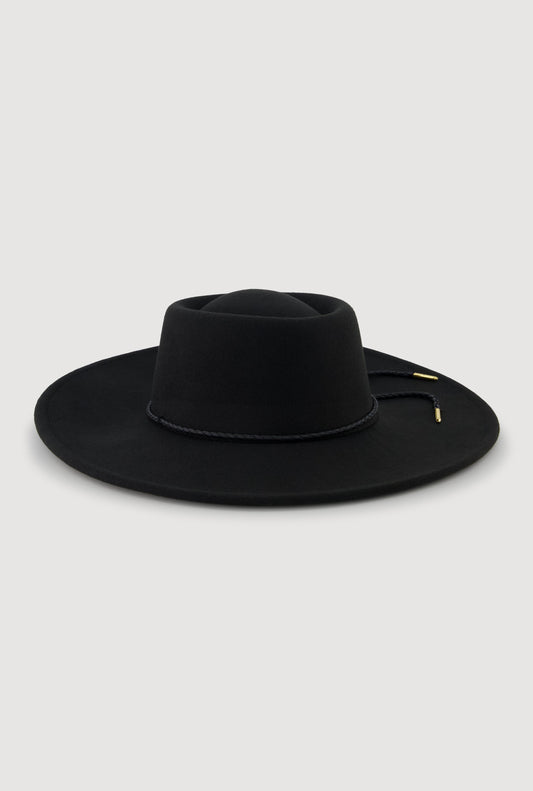 Faux Suede Braided Cord Detail Panama Hat