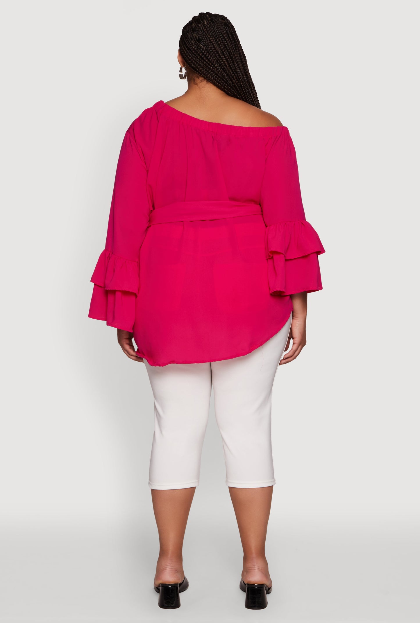 Plus Size Stylish One Shoulder Bell Sleeve Blouse with Ruffles