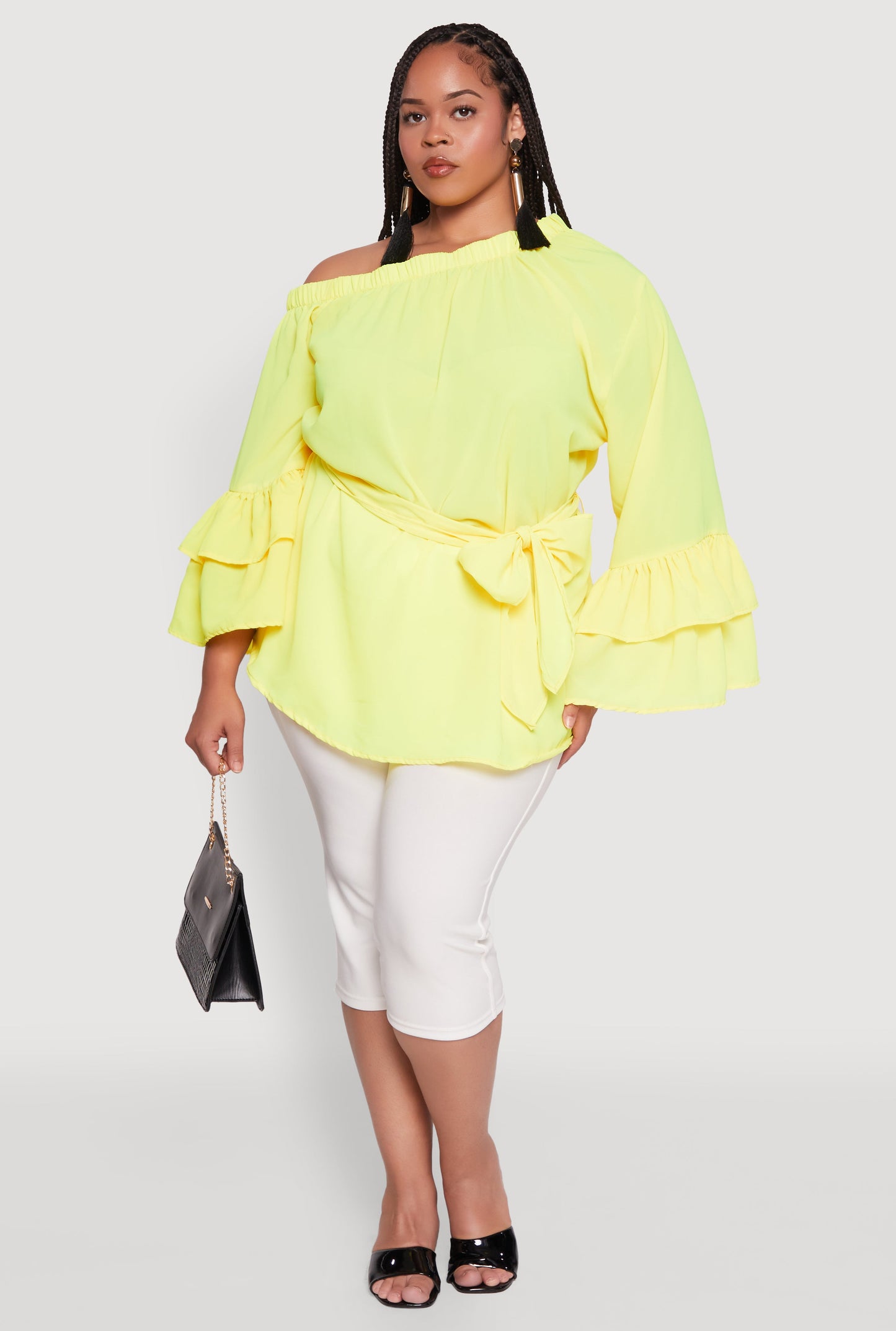 Plus Size Stylish One Shoulder Bell Sleeve Blouse with Ruffles