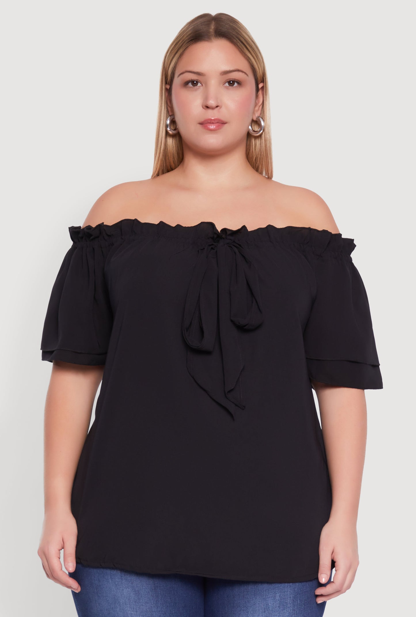 Plus Size Stylish Off the Shoulder Tiered Sleeve Blouse