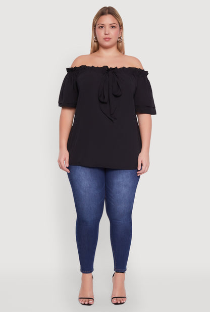 Plus Size Stylish Off the Shoulder Tiered Sleeve Blouse