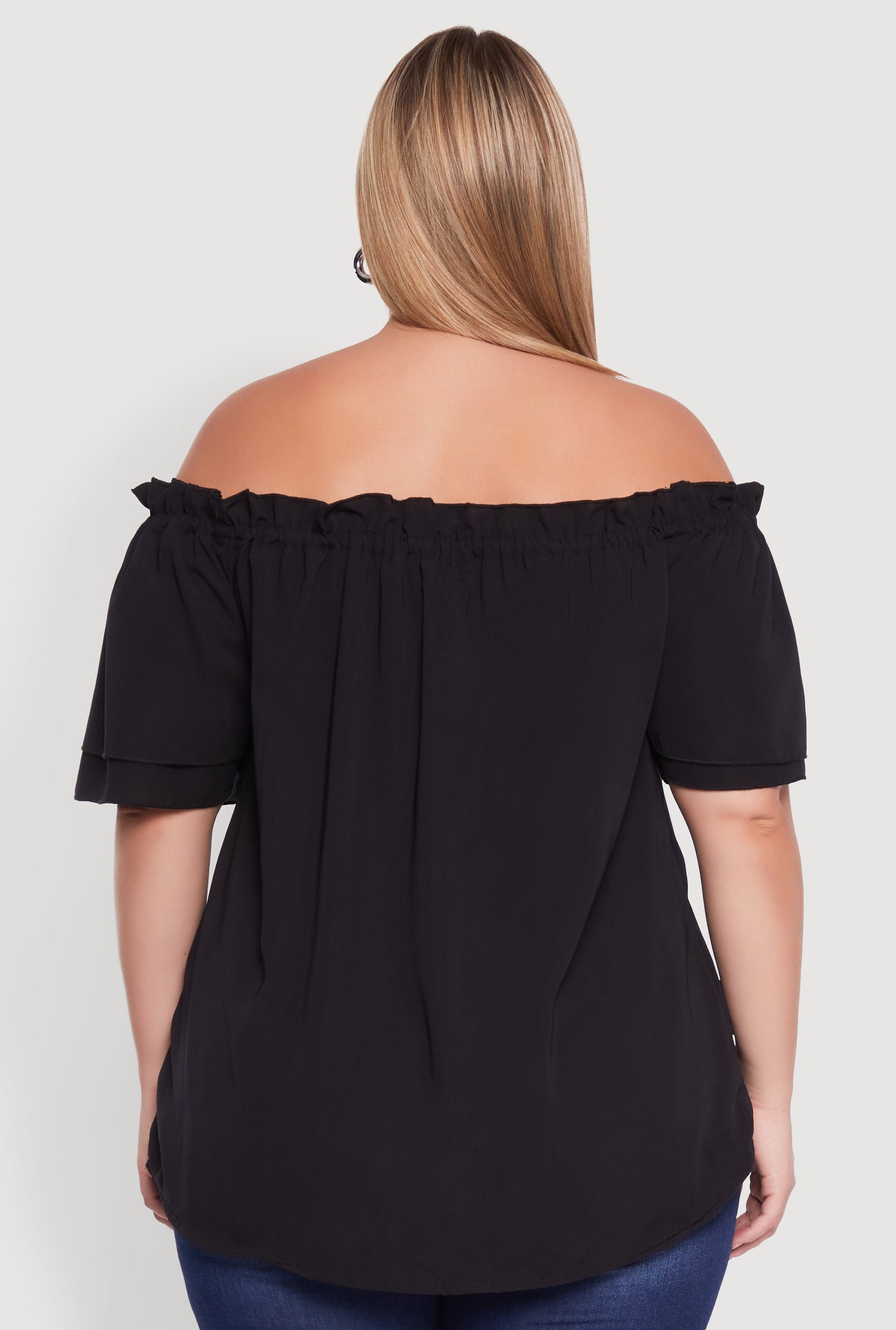 Plus Size Stylish Off the Shoulder Tiered Sleeve Blouse