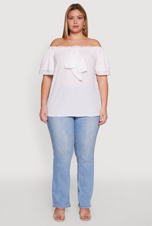 Plus Size Stylish Off the Shoulder Tiered Sleeve Blouse