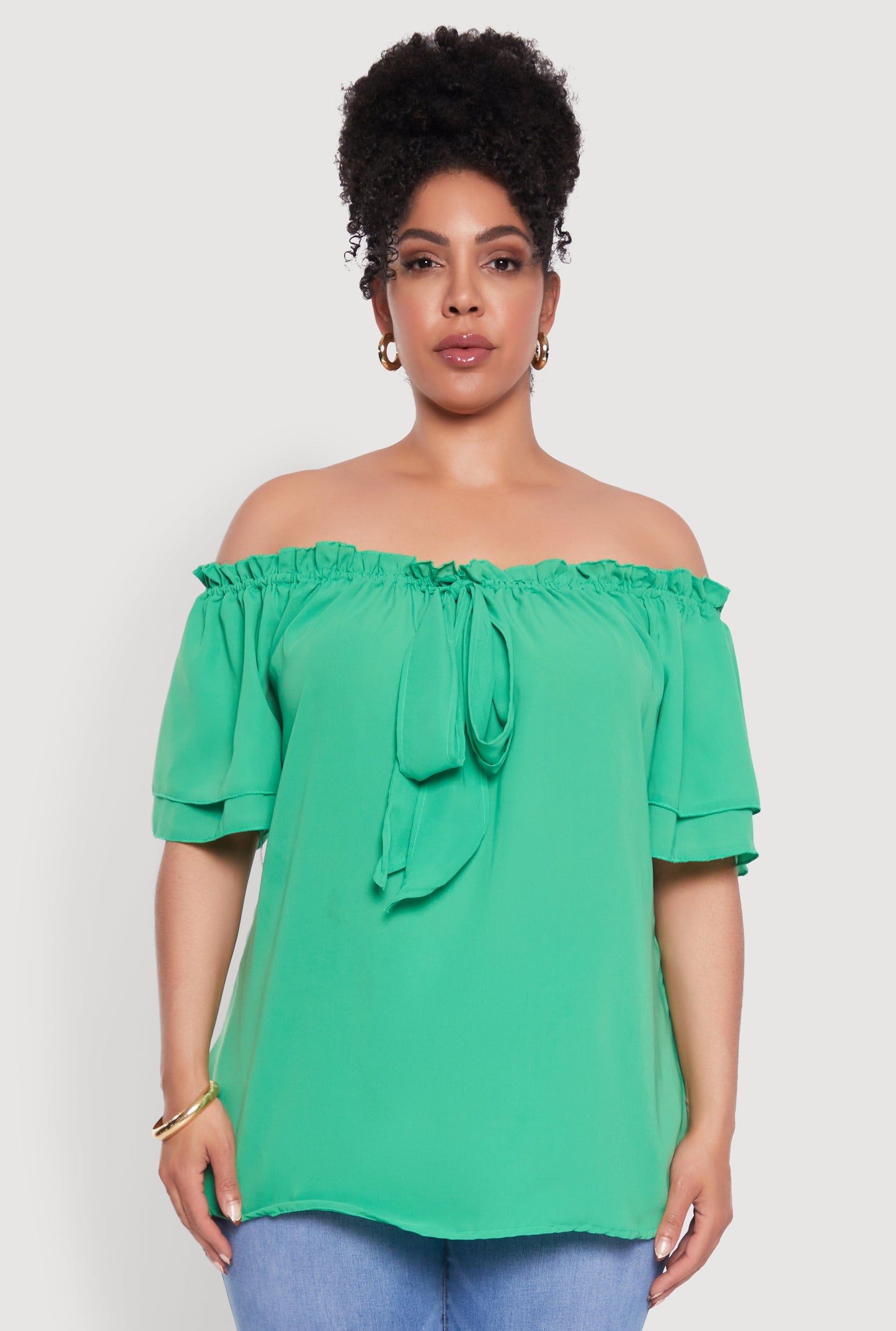 Plus Size Stylish Off the Shoulder Tiered Sleeve Blouse