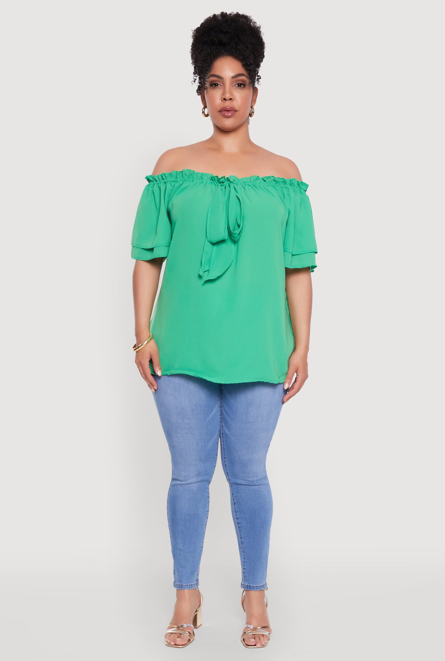 Plus Size Stylish Off the Shoulder Tiered Sleeve Blouse