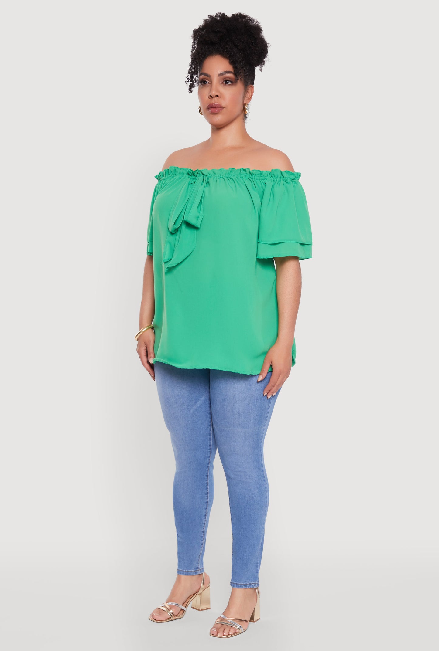 Plus Size Stylish Off the Shoulder Tiered Sleeve Blouse