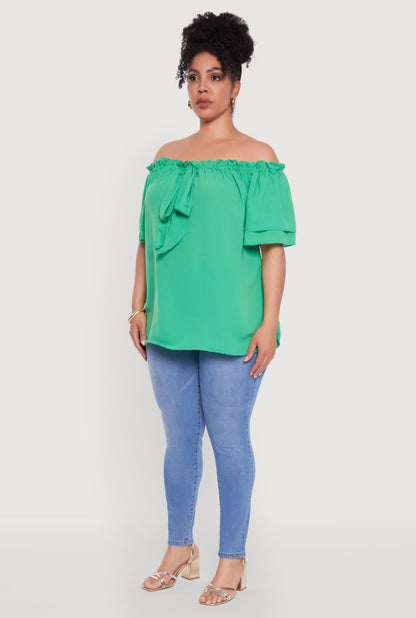 Plus Size Stylish Off the Shoulder Tiered Sleeve Blouse