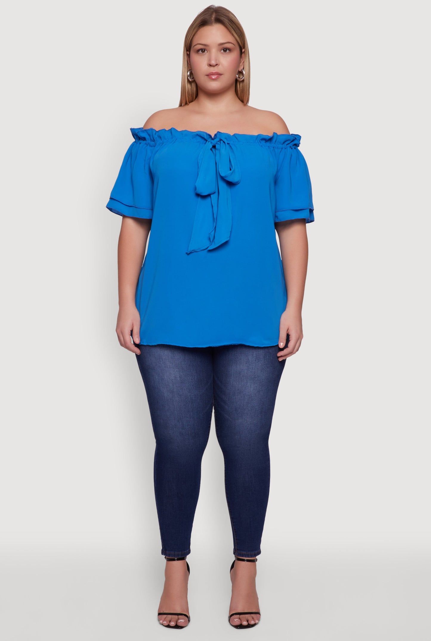 Plus Size Stylish Off the Shoulder Tiered Sleeve Blouse