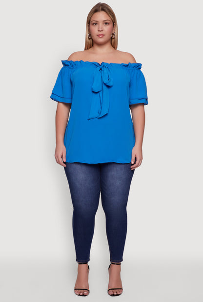 Plus Size Stylish Off the Shoulder Tiered Sleeve Blouse