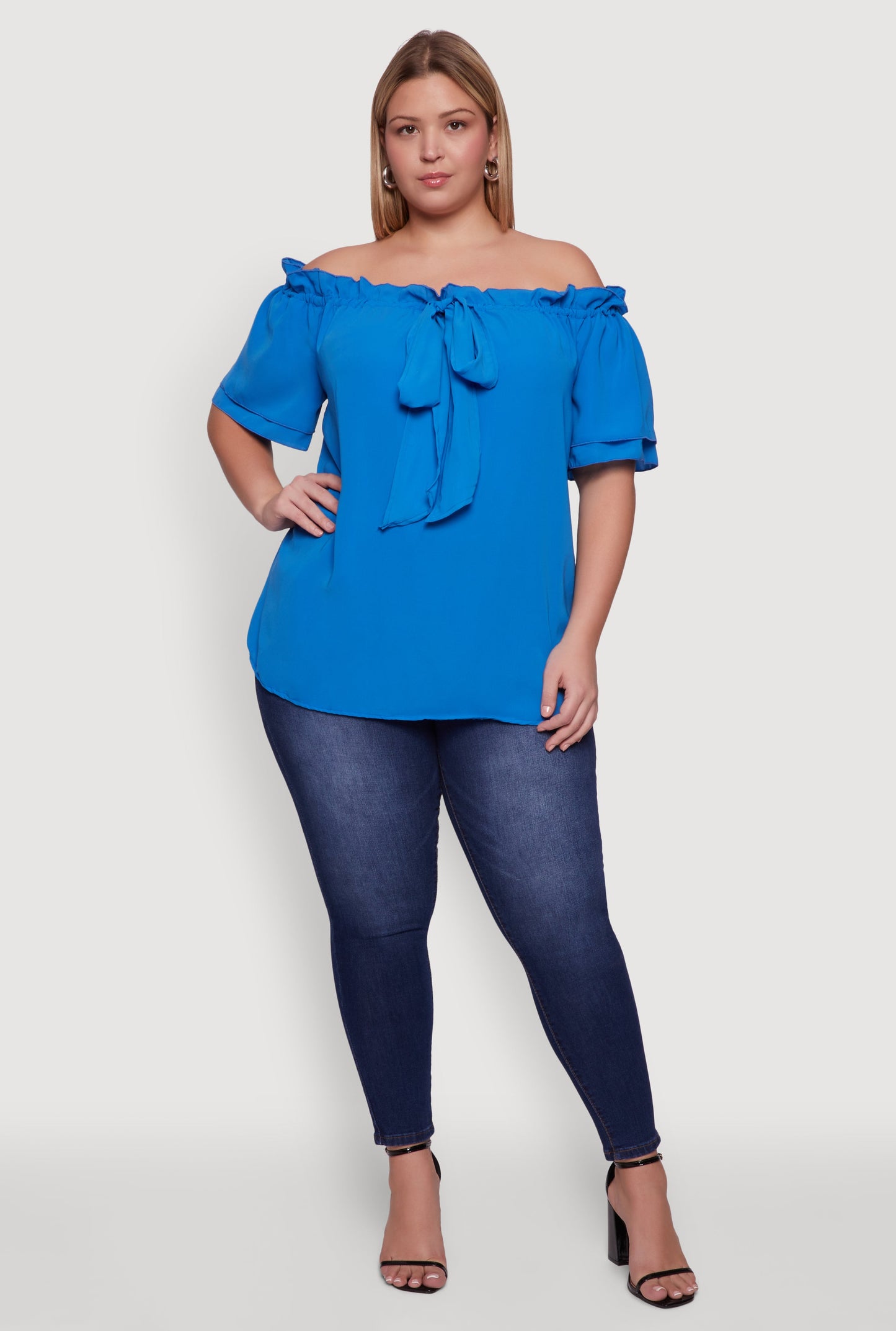 Plus Size Stylish Off the Shoulder Tiered Sleeve Blouse
