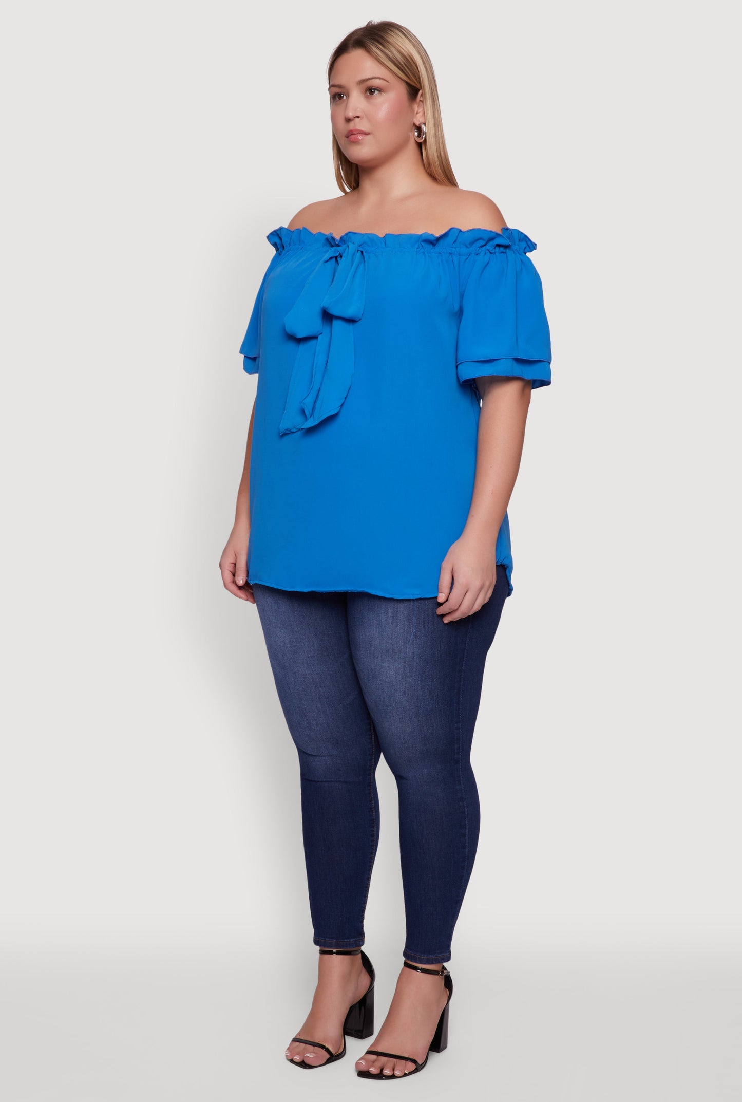 Plus Size Stylish Off the Shoulder Tiered Sleeve Blouse