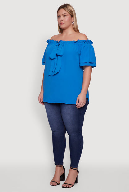 Plus Size Stylish Off the Shoulder Tiered Sleeve Blouse