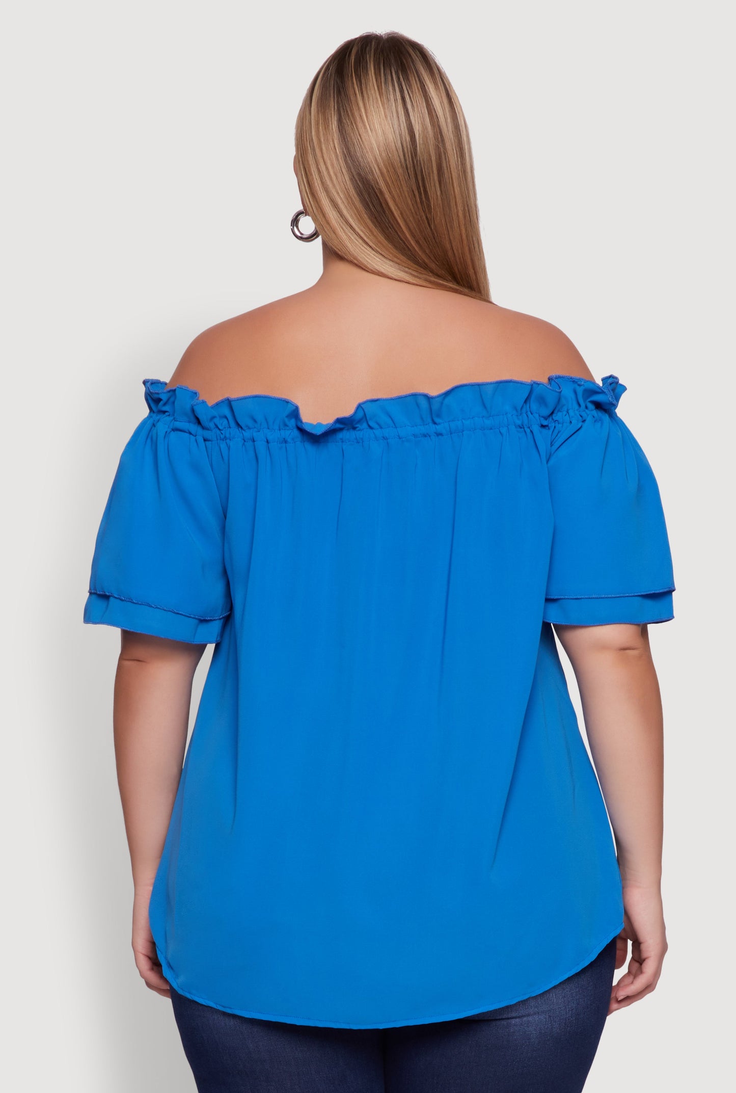 Plus Size Stylish Off the Shoulder Tiered Sleeve Blouse